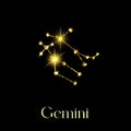 Horoscope Gemini Constellations of the zodiac sign from a golden texture on a black background