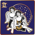 Horoscope.Gemini zodiac sign with boys twins Royalty Free Stock Photo