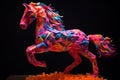 Horoscope Horse with blue lights and rainbow colors, in the style of light orange and magenta, colorful explosions, vivid street s