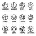 12 horoscope line border in circle icon sign vector set design