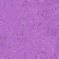 Horoscope seamless pattern, all Zodiac signs in constellation style with line and stars on pink magenta sky. Endless Royalty Free Stock Photo