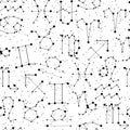 Horoscope seamless pattern, all Zodiac signs in constellation style with line and stars on white background. Endless Royalty Free Stock Photo