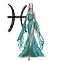 Horoscope sign with fashionable beautiful girl Pisces