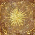 Horoscope signs and symbols esoteric grunge watercolor background Royalty Free Stock Photo