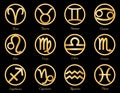 Horoscope Symbols, Twelve Gold Circle Silhouette Astrology Symbols