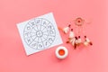 Horoscope wheel of zodiac symbols on work place