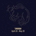 Horoscope, zodiac sign Taurus, golden design on a blue starry background. Illustration vector Royalty Free Stock Photo