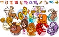 Horoscope zodiac signs collection cartoon illustration Royalty Free Stock Photo