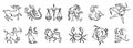 Zodiac sign tattoo set. Set of horoskope labels and elements. Vector set illustration template tattoo Royalty Free Stock Photo