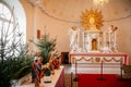 Horovice castle interior, Baroque chateau, Chapel with baroque white gilded altar, Czech Republic