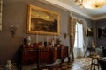 Horovice castle interior, Baroque chateau, wooden chest of drawers, vintage Chinese porcelain vases, paintings in gilded frames,