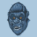 Horrible view of gorilla face with orange eyes, freehand drawing Royalty Free Stock Photo