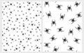 Scary Black Spiders Vector Patterns. Creepy Halloween Illustrations.