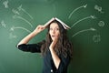 Horrified woman over chalkboard Royalty Free Stock Photo