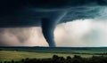 Horrifying tornado raging in the field at farmlands. Dark clouds spreading along the skies. Generative AI