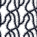 Horror art style horrible seamless pattern, vector background. Blackthorn branches with thorns stylish endless illustration. Hard