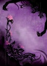 Horror background with grunge flowers and a spider web