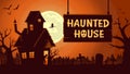 Horror background template with Haunted house at full moon night.