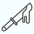 Horror bloody iron knife line icon. Kitchen tool for slice with drop of blood. Halloween vector design concept, outline