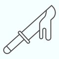 Horror bloody iron knife thin line icon. Kitchen tool for slice with drop of blood. Halloween vector design concept