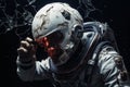 Horror concept of dead astronaut in space with broken helmet