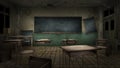 Horror and creepy classroom in the school. 3D rendering