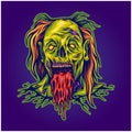 Horror evil zombie monster clown head cartoon illustrations