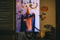 Horror faces. Expression people. Scary father on halloween background. Halloween decoration and scary concept. Halloween