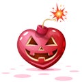 Horror, fear, halloween illustration. Heart, pumpkin, bomb cartoon characters.