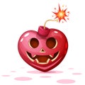 Horror, fear, halloween illustration. Heart, pumpkin, bomb cartoon characters.