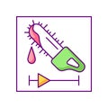 Horror film, bloody saw, vector color icon