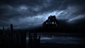 Horror halloween haunted house in creepy night Royalty Free Stock Photo