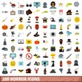 100 horror icons set, flat style Royalty Free Stock Photo