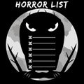 Horror list with silhouette of monster, skull and bones. Vector mystical spooky scary illustration. Royalty Free Stock Photo