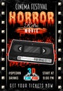 Horror movie colored retro poster with videotape