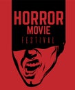 Horror movie festival. Vector hand drawn illustration of screaming man with open mouth
