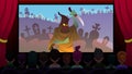 Horror Movie is Shown on Screen in Cinema Cartoon