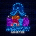 Horror movie time. Night neon sign.