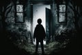 horror movies image Silhouette art of a boy at the door generative AI