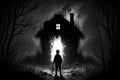 horror movies image Silhouette art of a boy at the door generative AI