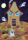 Horror night during Halloween. Children`s drawing