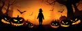 horror orange pumpkin black halloween night ghost dark holiday october. Generative AI. Royalty Free Stock Photo