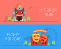 Horror Ride and House of Crooked Mirrors Banners Set Vector Illustration Royalty Free Stock Photo