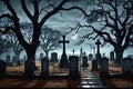 A horror and scary grave yard night scene illustration 3d rendered