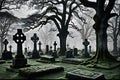 A horror and scary grave yard night scene illustration 3d rendered