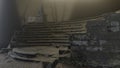 Horror scene of stair and old sculptures, expectation, fog, mystery at abandoned place. 3d illustration