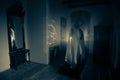 Horror silhouette of ghost inside dark room with mirror Scary ha