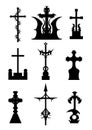 Horror silhouettes of cemetery crosses set