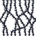 Horror style horrible seamless pattern, vector background. Blackthorn branches with thorns stylish endless illustration. Hard Rock