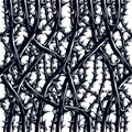 Horror style horrible seamless pattern, vector background. Blackthorn branches with thorns stylish endless illustration. Hard Rock